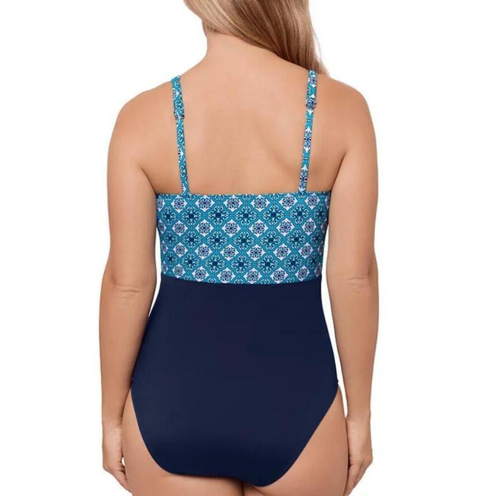Swim Solutions Women's Multicolor Surplice One-Piece Swimsuit 10 NWT - Picture 2 of 2